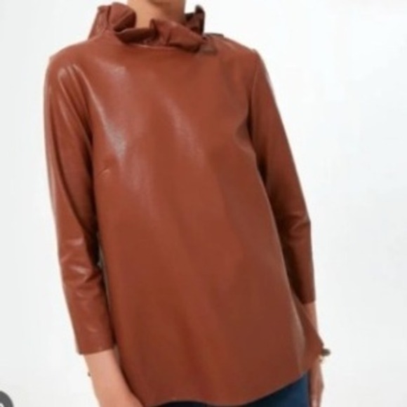 Tuckernuck Faye Blouse in Cognac Faux Leather Blouse XXXL = 18 US - Picture 3 of 10